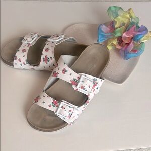 American Eagle White and Pink Sandals with Floral Pattern